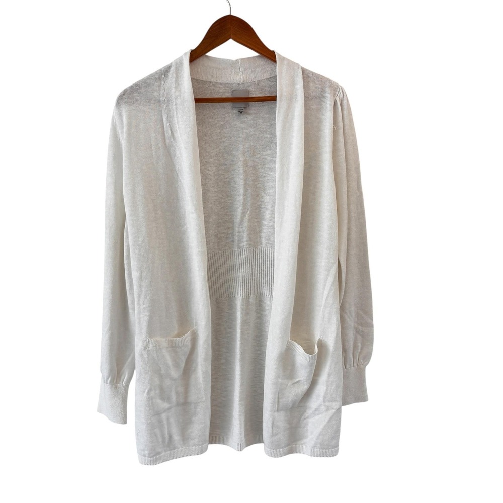 NIC+ZOE Open Front Cardigan Sweater Womens Size M White Lightweight Travel‎